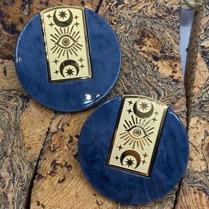 NEW Gold Evil Eye Navy Disk Earrings